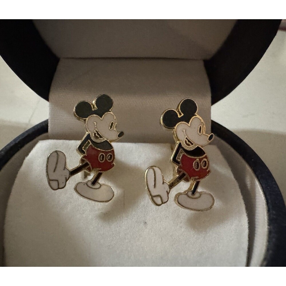 Vintage Mickey Mouse Enamel Cufflinks Walt Disney Productions Gold Tone - Picture 2 of 4